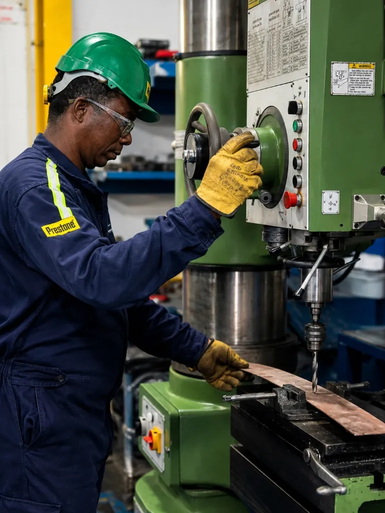 Operación de taladro radial industrial