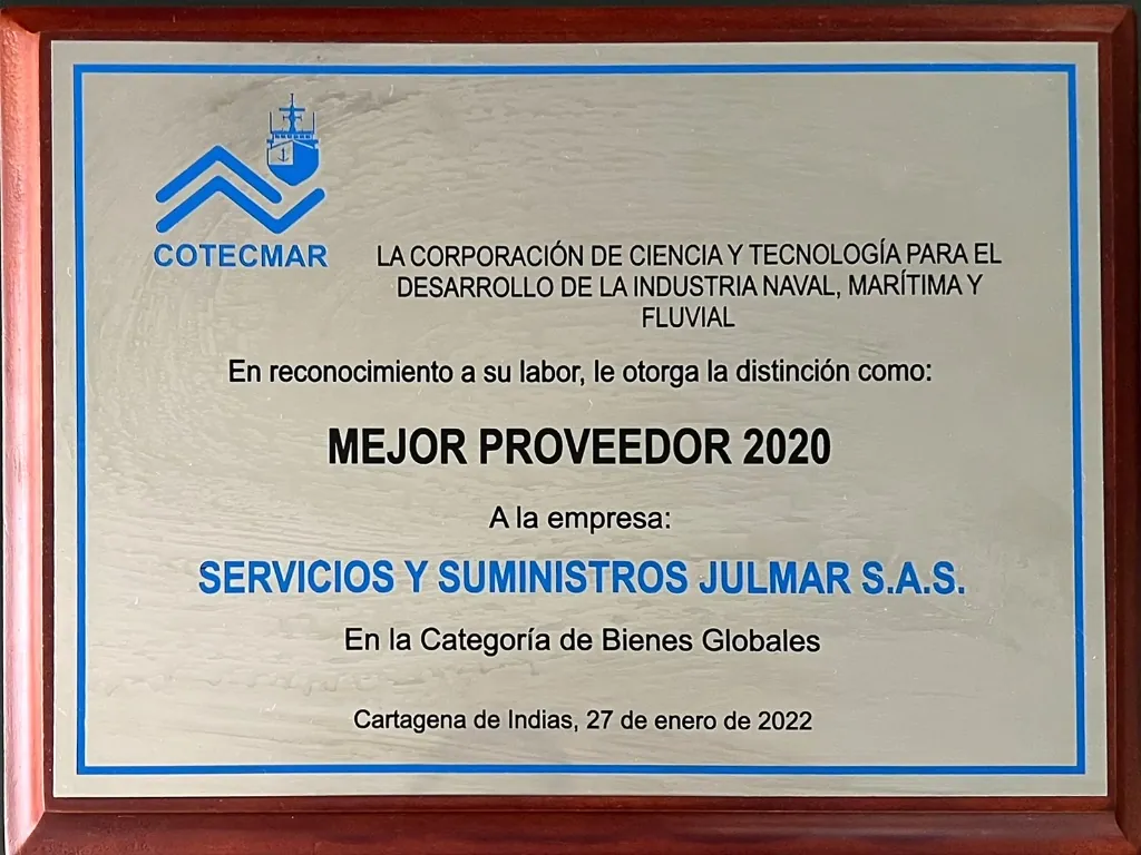 Mejor Proveedor 2020 COTECMAR